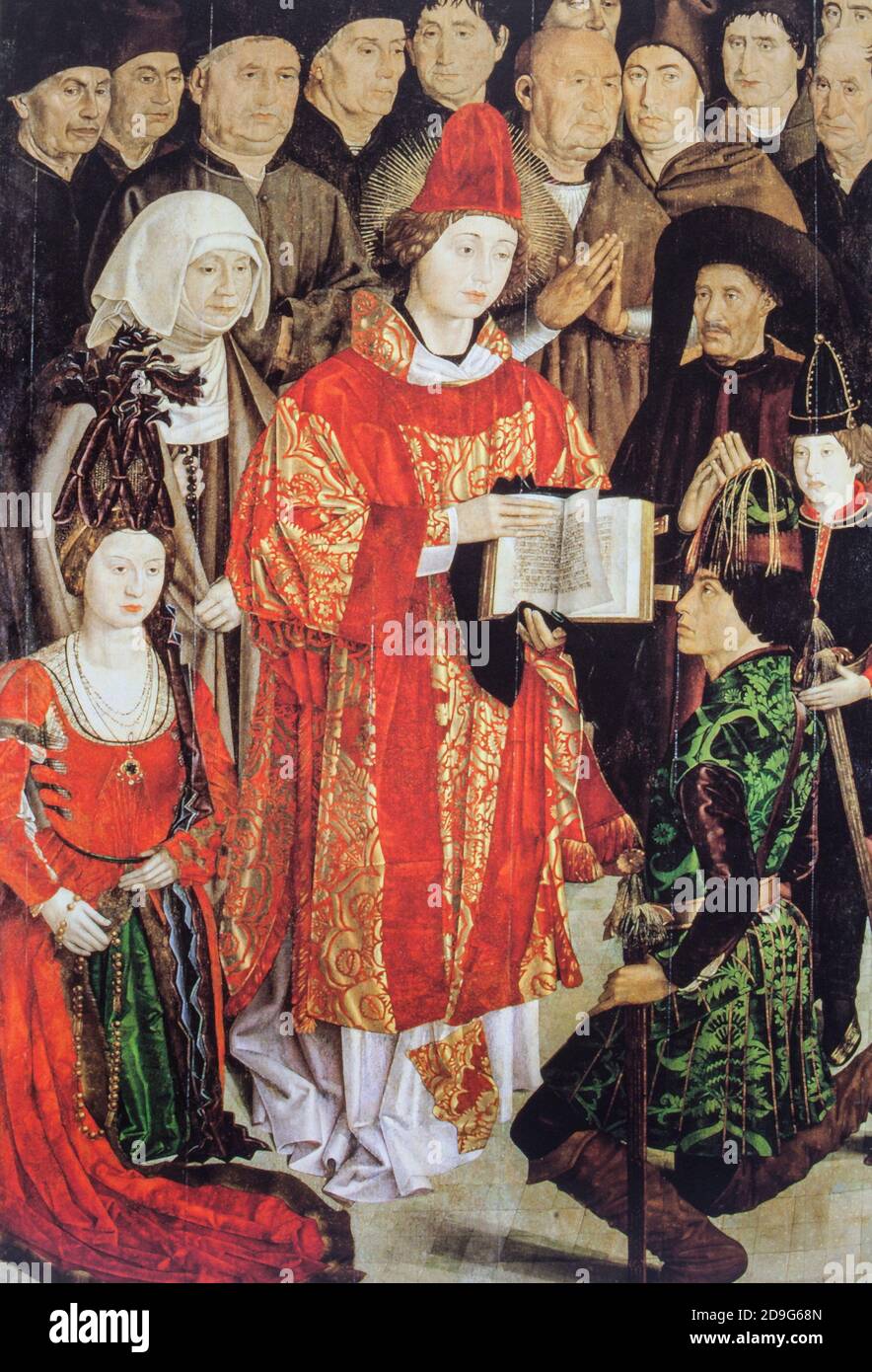 Paneles de San Vicente. Panel del Príncipe. Pintado por Nuno Goncalves en 1450. Reproducción en Casa Museo de Colón, Valladolid, España Foto de stock
