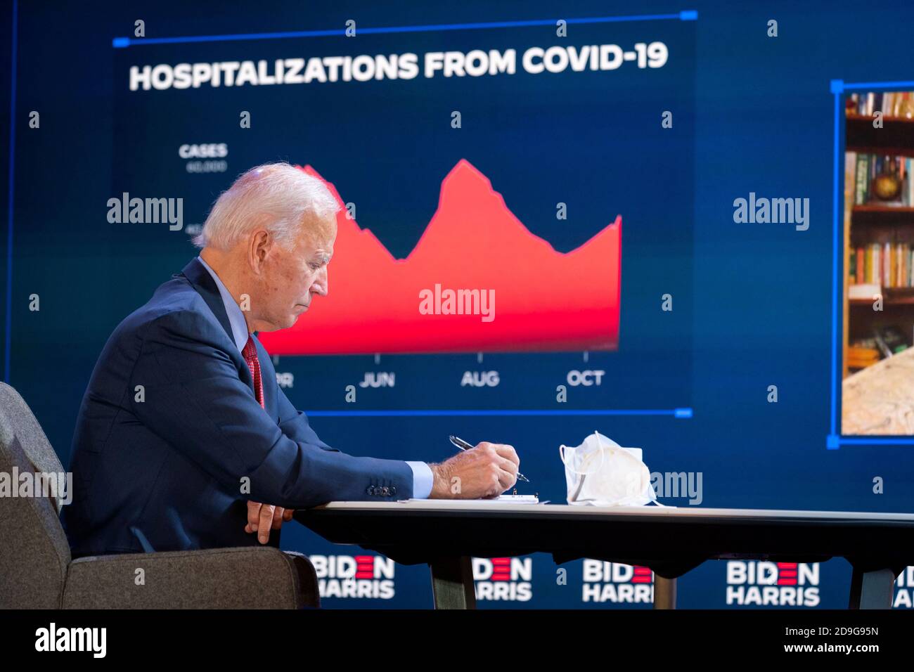 WILMINGTON, DE, EE.UU. - 28 de octubre de 2020 - el candidato demócrata a la presidencia de EE.UU. Joe Biden en una reunión informativa del COVID-19 en Wilmington, Delaware, EE.UU. Durante la Foto de stock