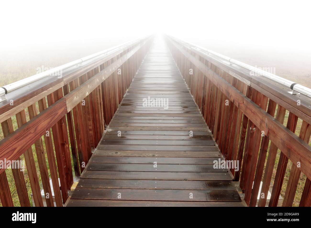 Paseo marítimo en espesa mañana niebla Foto de stock