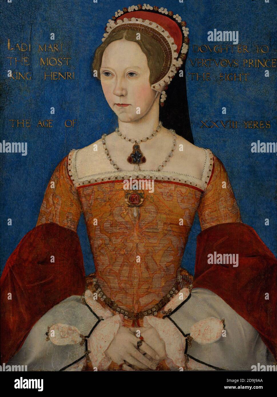 Reina María I de Inglaterra (1516-1558). La primera monarca femenina de Inglaterra. Retrato del Maestro John. Aceite en el panel, 1544. Galería Nacional de Retratos. Londres, Inglaterra, Reino Unido. Foto de stock
