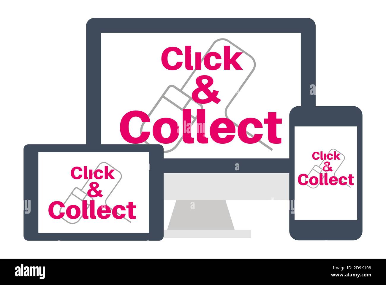 Haga clic y recoja el concepto de compra en Internet Ilustración del Vector