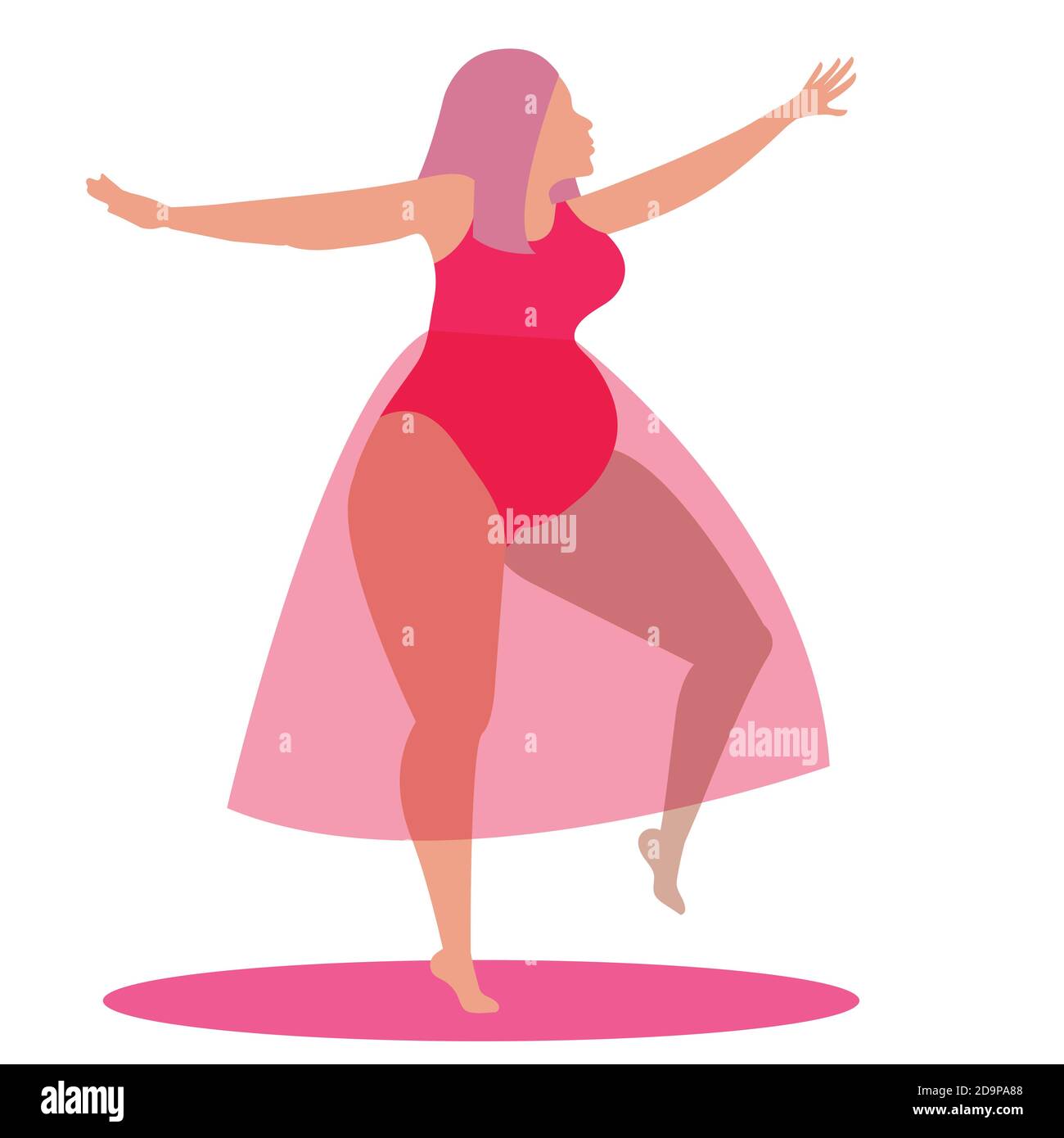 ilustración vectorial de una mujer embarazada de color rosa. embarazo feliz y fácil. Ilustración del Vector