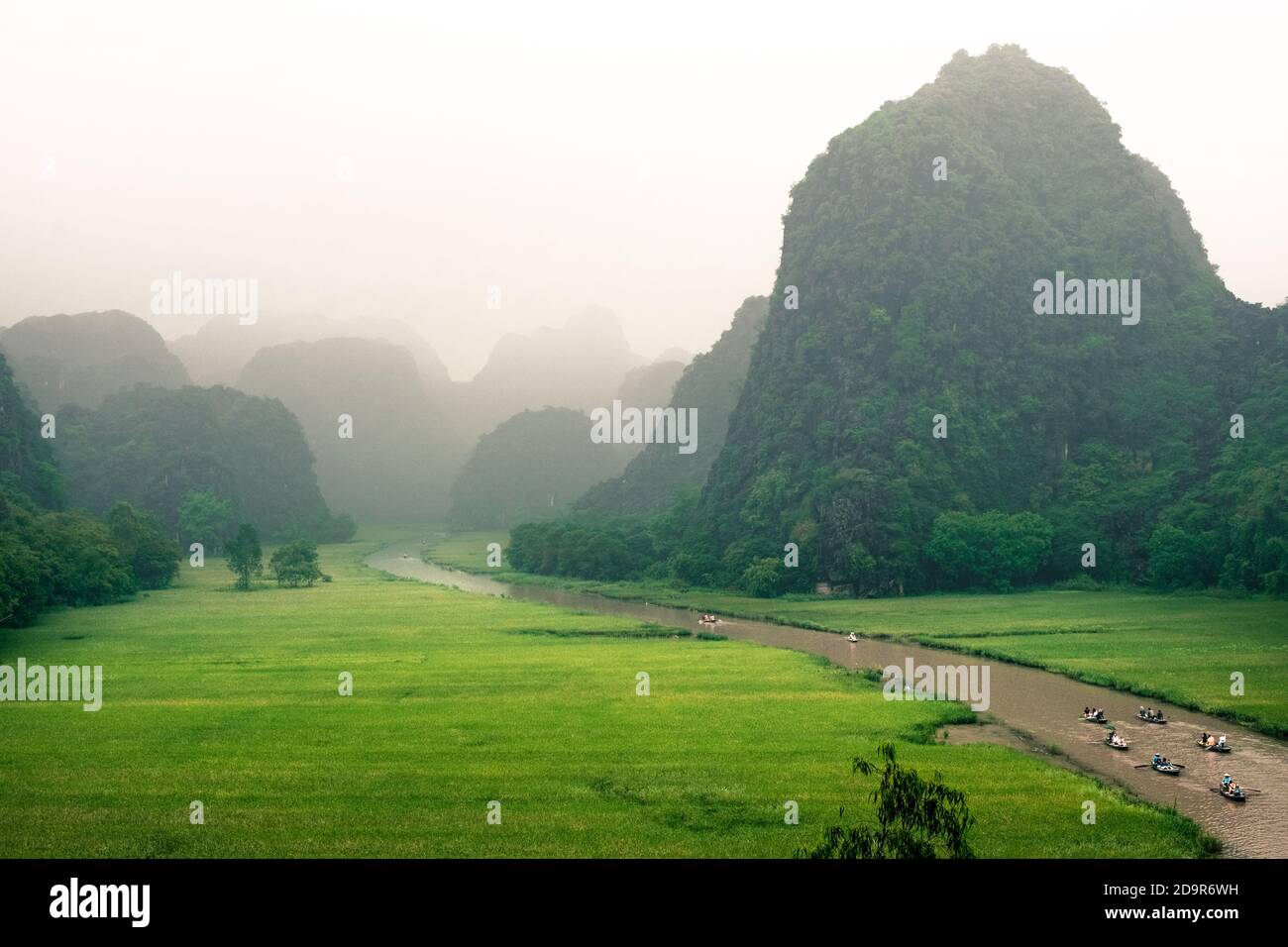 Campos de arroz con montañas de piedra caliza en Tam Coc, Ninh Binh - Vietnam Foto de stock