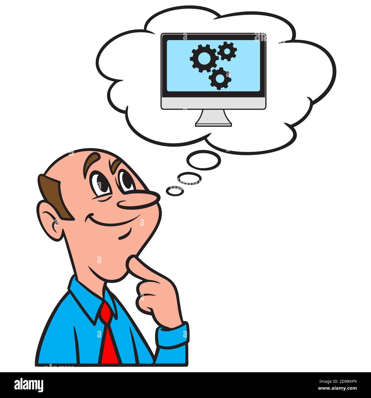 Pensar en programación de computadoras - una ilustración de dibujos  animados de un hombre pensando en una carrera en programación de  computadoras Imagen Vector de stock - Alamy