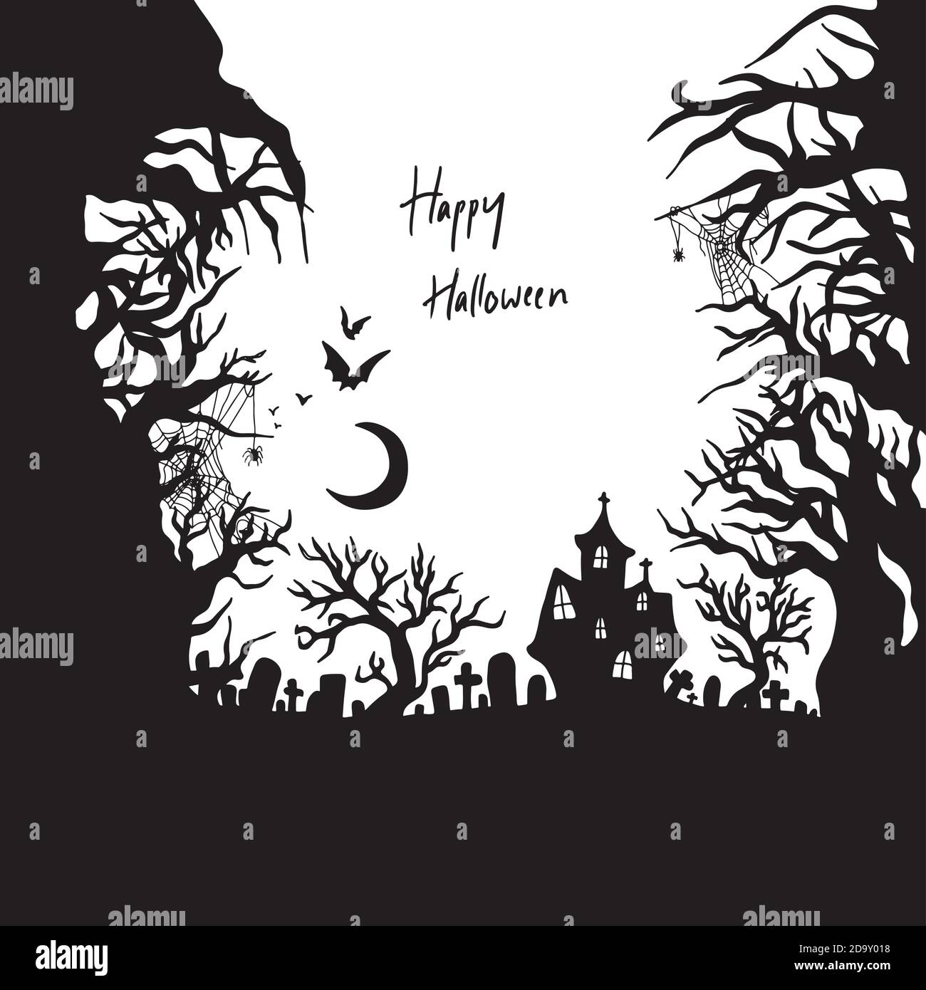 Noche de Halloween con ilustración de vector de castillo Creepy dibujo de  fideos dibujados a mano con líneas negras aisladas sobre fondo blanco  Imagen Vector de stock - Alamy