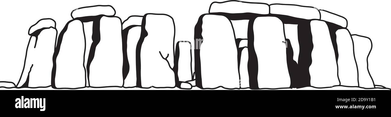 dibujo vectorial de stonehenge dibujo de fideos dibujados a mano con líneas negras aisladas sobre fondo blanco. Concepto de viajes y turismo. Ilustración del Vector