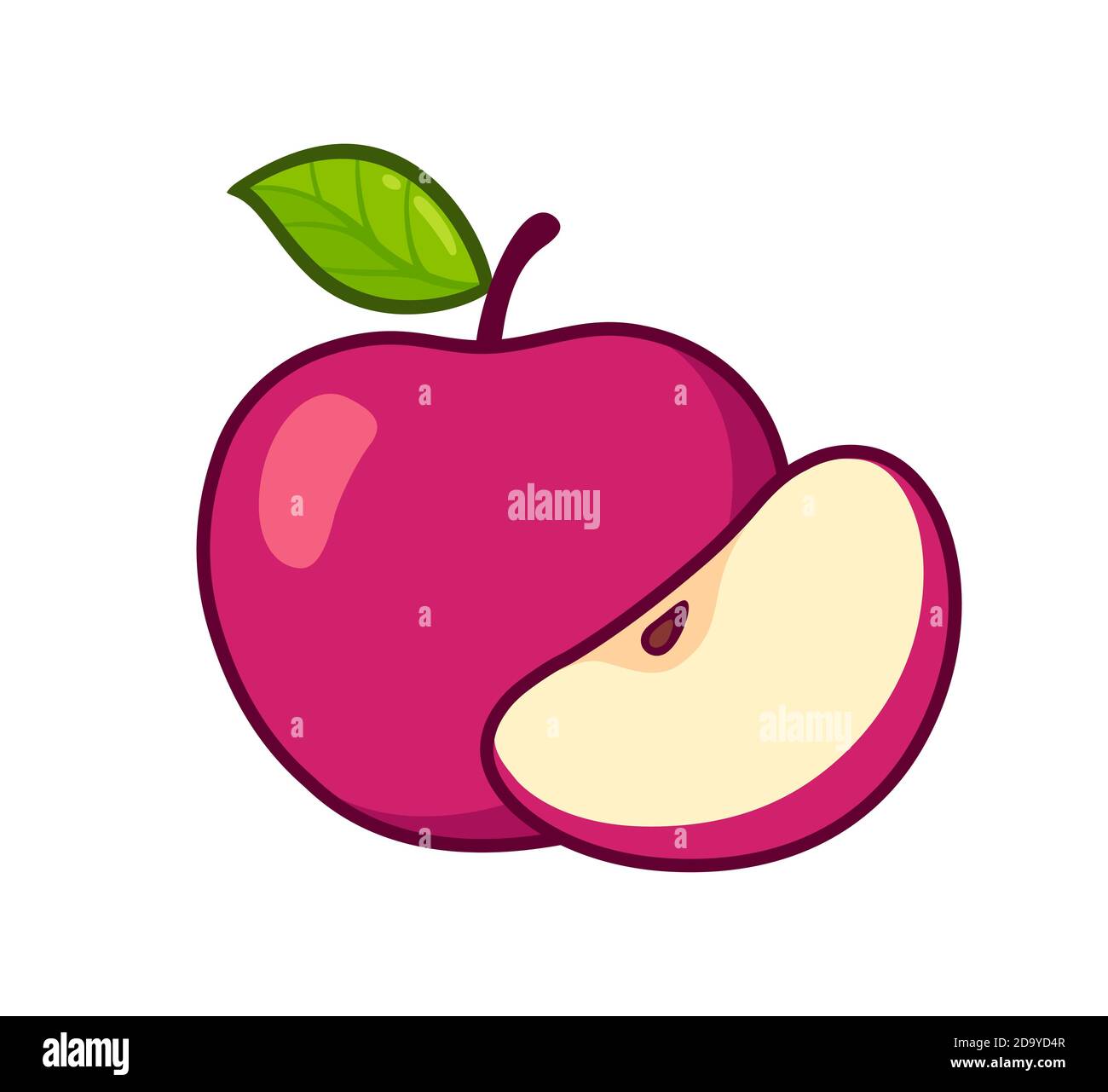 Dibujo de manzana roja de dibujos animados. Fruta entera y rebanada.  Ilustración de clip vectorial aislado Imagen Vector de stock - Alamy