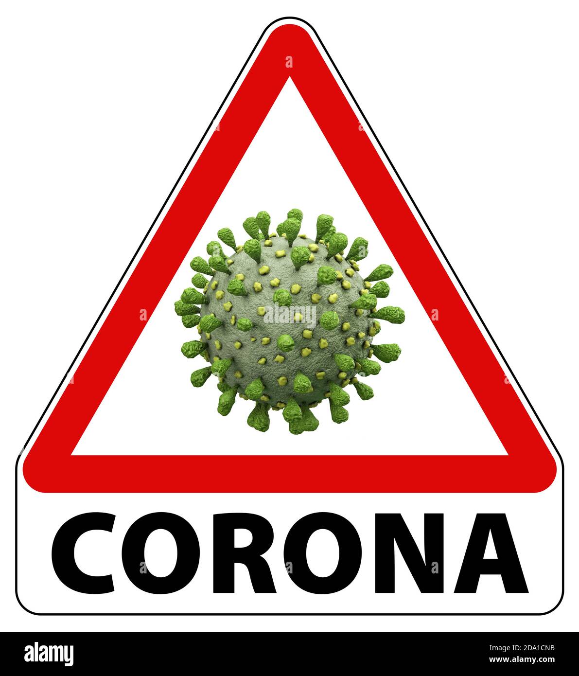 Señal de advertencia de infección del virus de la corona símbolo de brote Foto de stock
