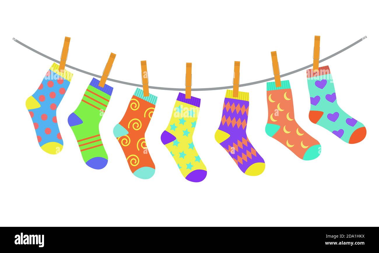 calcetines de colores para niños, ilustración de estilo de dibujos