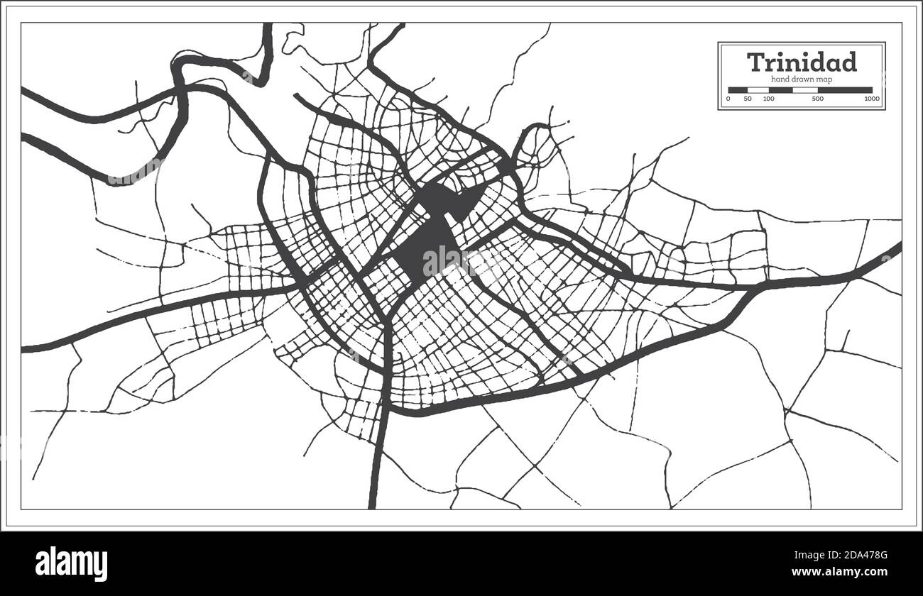 Mapa de la ciudad de Trinidad Cuba en Blanco y Negro Color en estilo