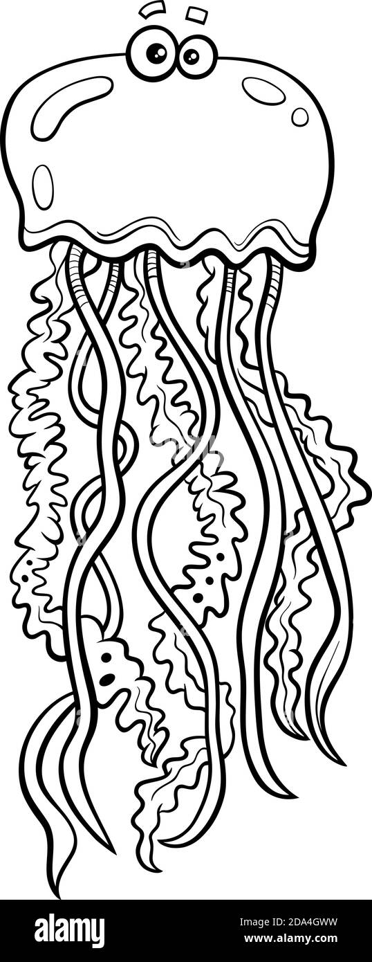 Dibujo de dibujos animados de divertido medusas de mar animal personaje libro de colores página Imagen Vector de stock - Alamy Dibujo de dibujos animados de divertido medusas de mar animal personaje libro de colores página Imagen Vector de stock - Alamy