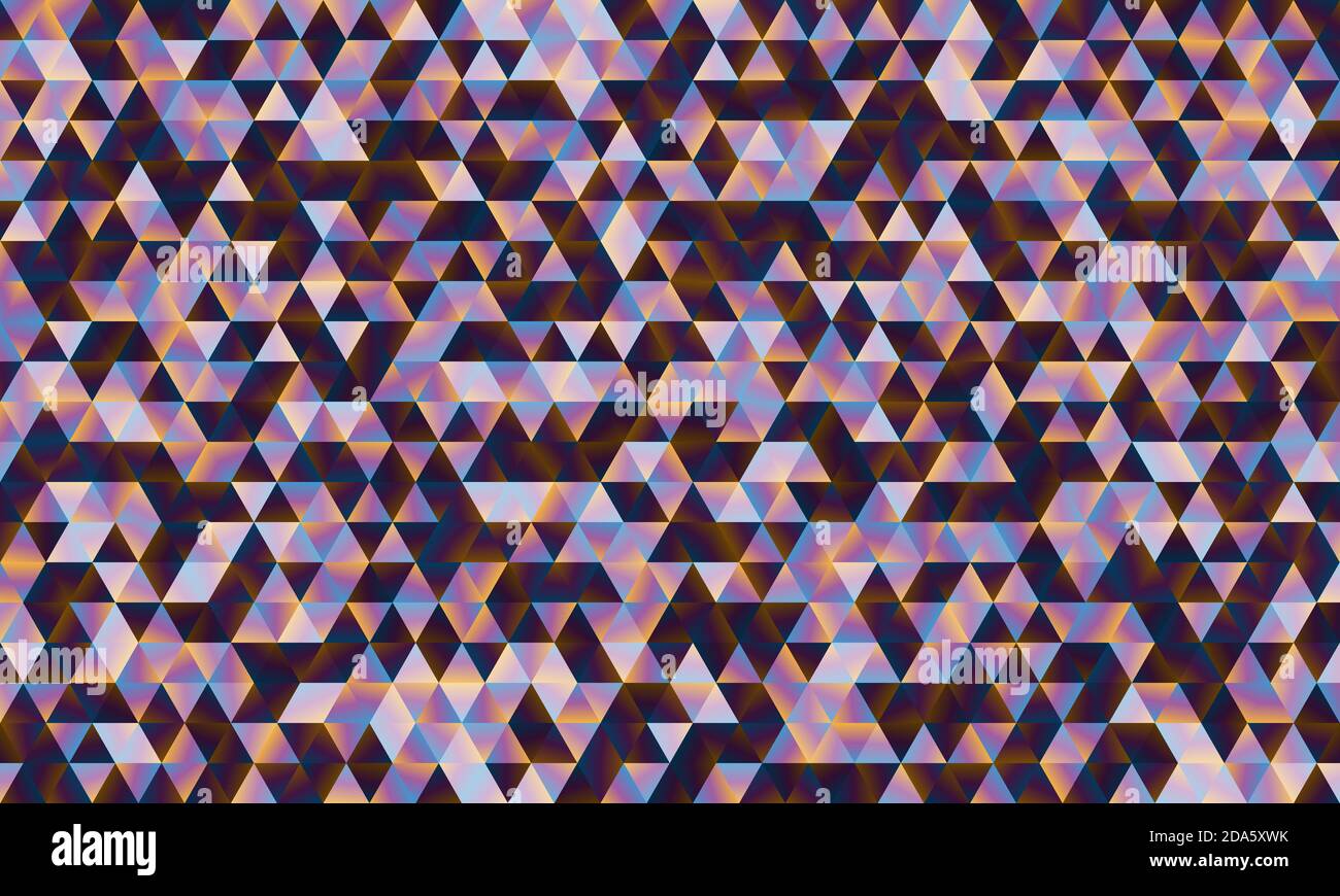 Fondo abstracto multicolor, patrón geométrico de triángulos en gradiente azul-púrpura-amarillo, diseño para póster, banner, tarjeta y plantilla. Ilustración vectorial Ilustración del Vector