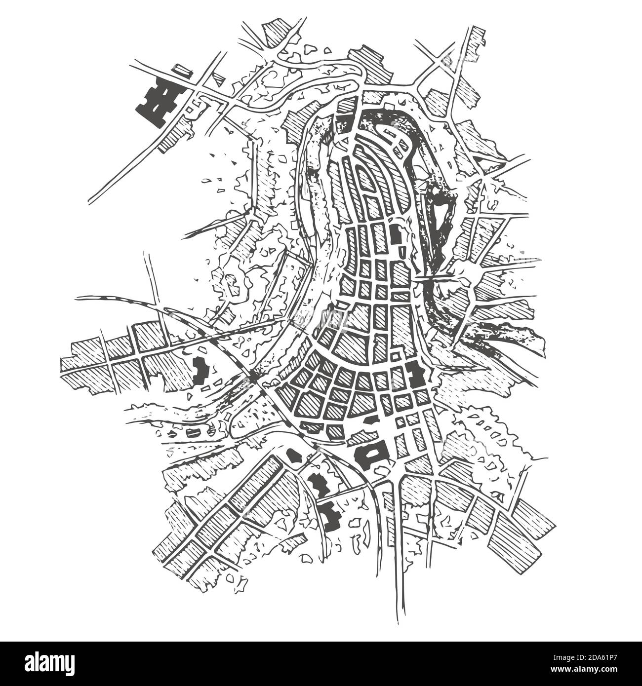 Plano Urbano De Una Ciudad Pueblo Antiguo Mapa De La Ciudad De Doodle