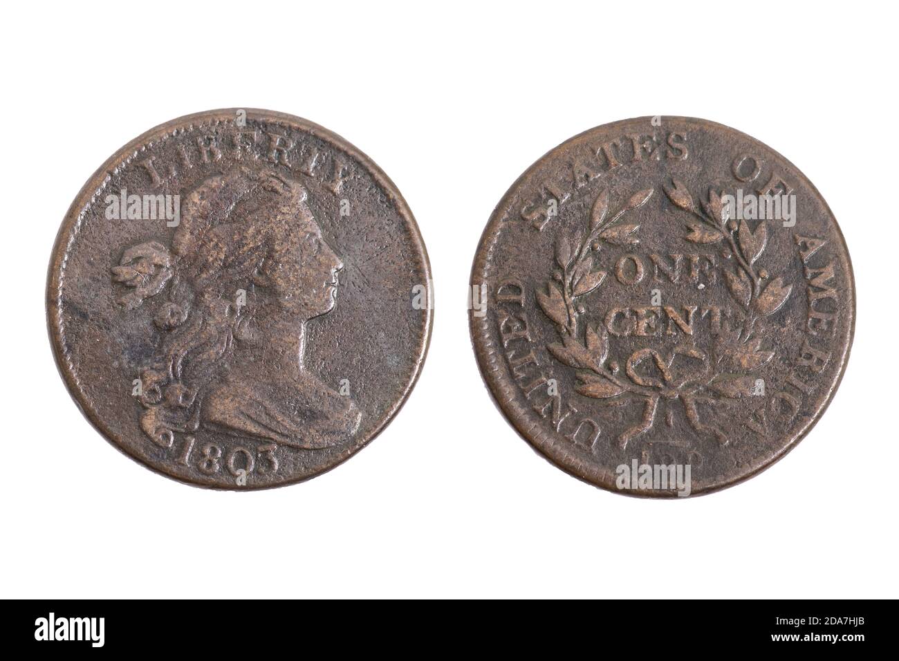 EE.UU. EE.UU. Americano 1803 drapeado Bust grande un centavo de edad moneda Foto de stock