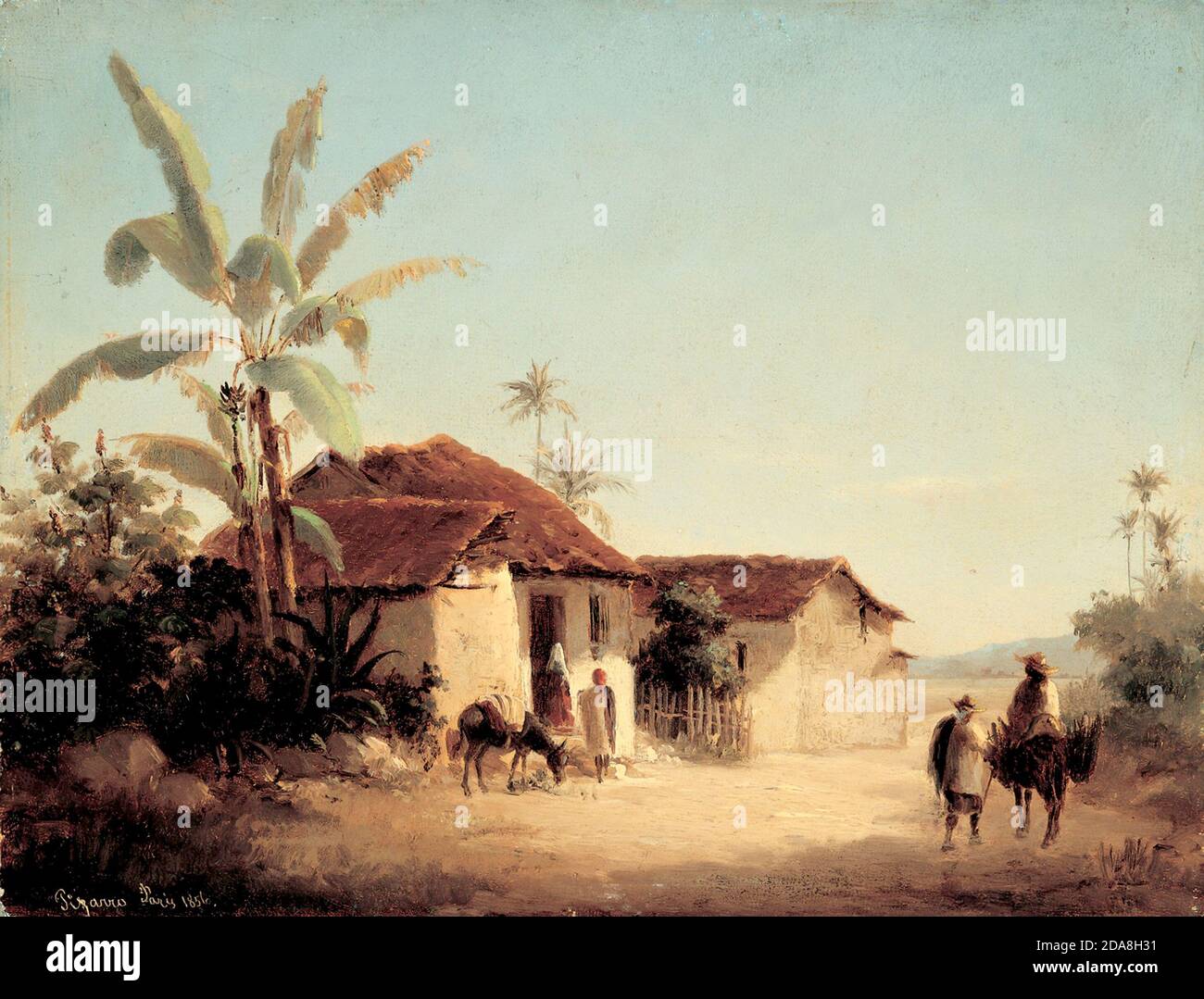 Paisaje con casas rurales y palmeras, c. 1853 por Camille Pissarro Foto de stock