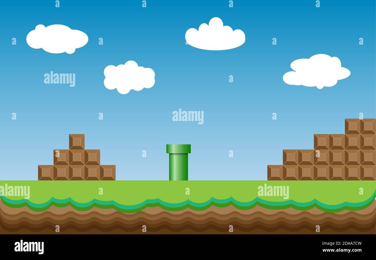 Viejo Juego Retro Video Super Mario Bros Fondo Escenario Clasico De Diseno Retro Imagen Vector De Stock Alamy