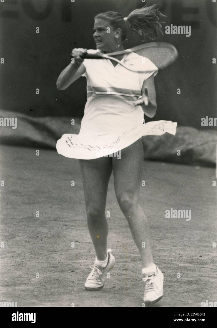 Jugador griego de tenis Angeliki Kanellopoulou, 1980 Foto de stock