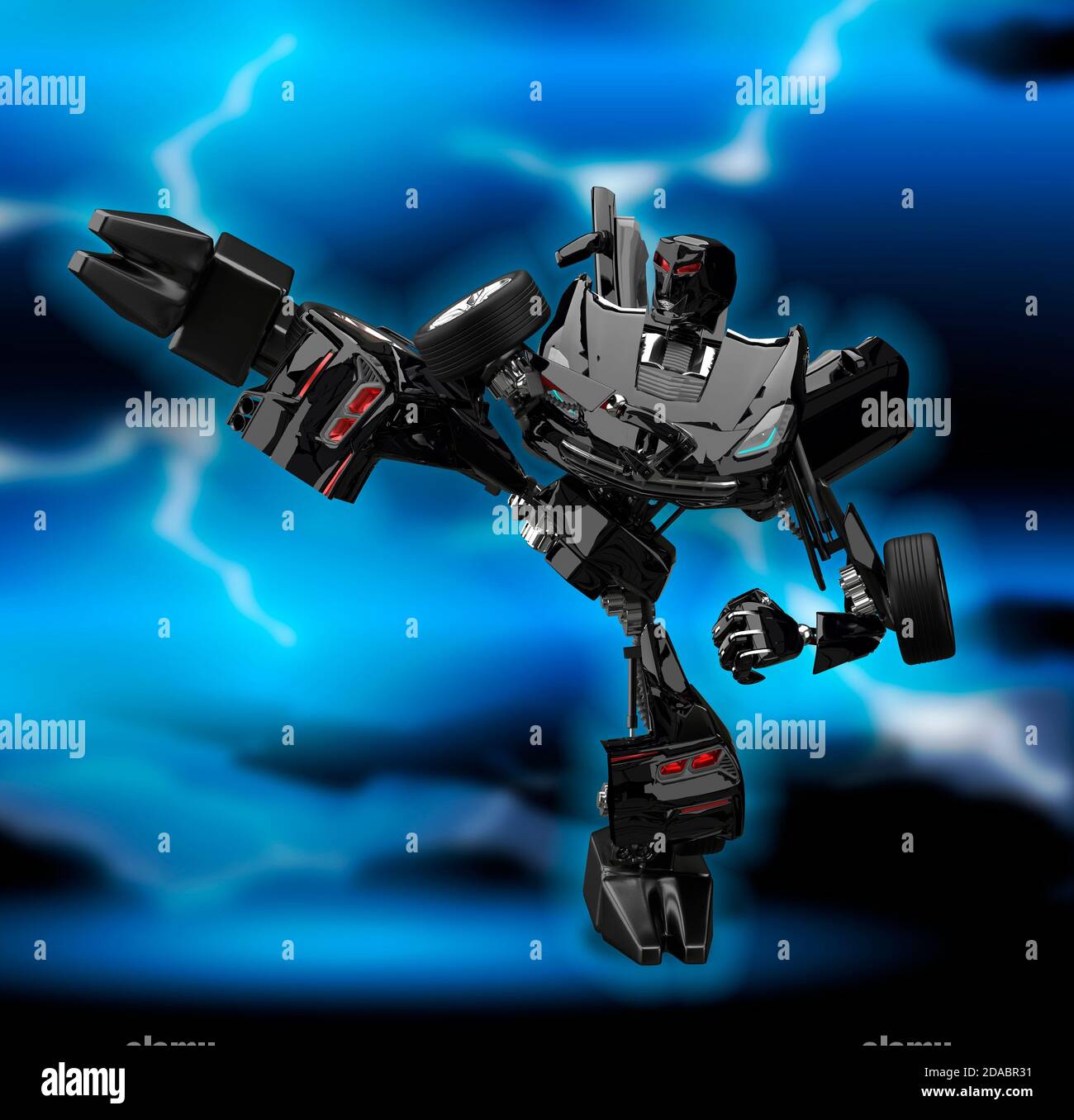 Ilustración 3D Robot Transformer Fighter sobre el fondo del rayo Y el cielo  nocturno Fotografía de stock - Alamy