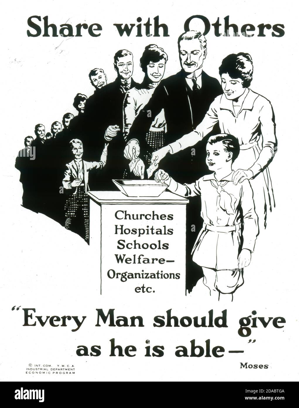 Póster de la campaña de la YMCA "Semana Nacional de la Tía" en 1920, animando a la gente a donar generosamente y compartir con otros. FUENTE: TOBOGÁN DE VIDRIO Foto de stock