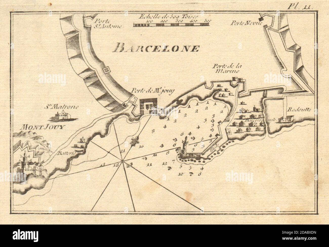 Barcelona. Puerto y carretera de Barcelona. España. ROUX 1804 antiguo mapa  Fotografía de stock - Alamy