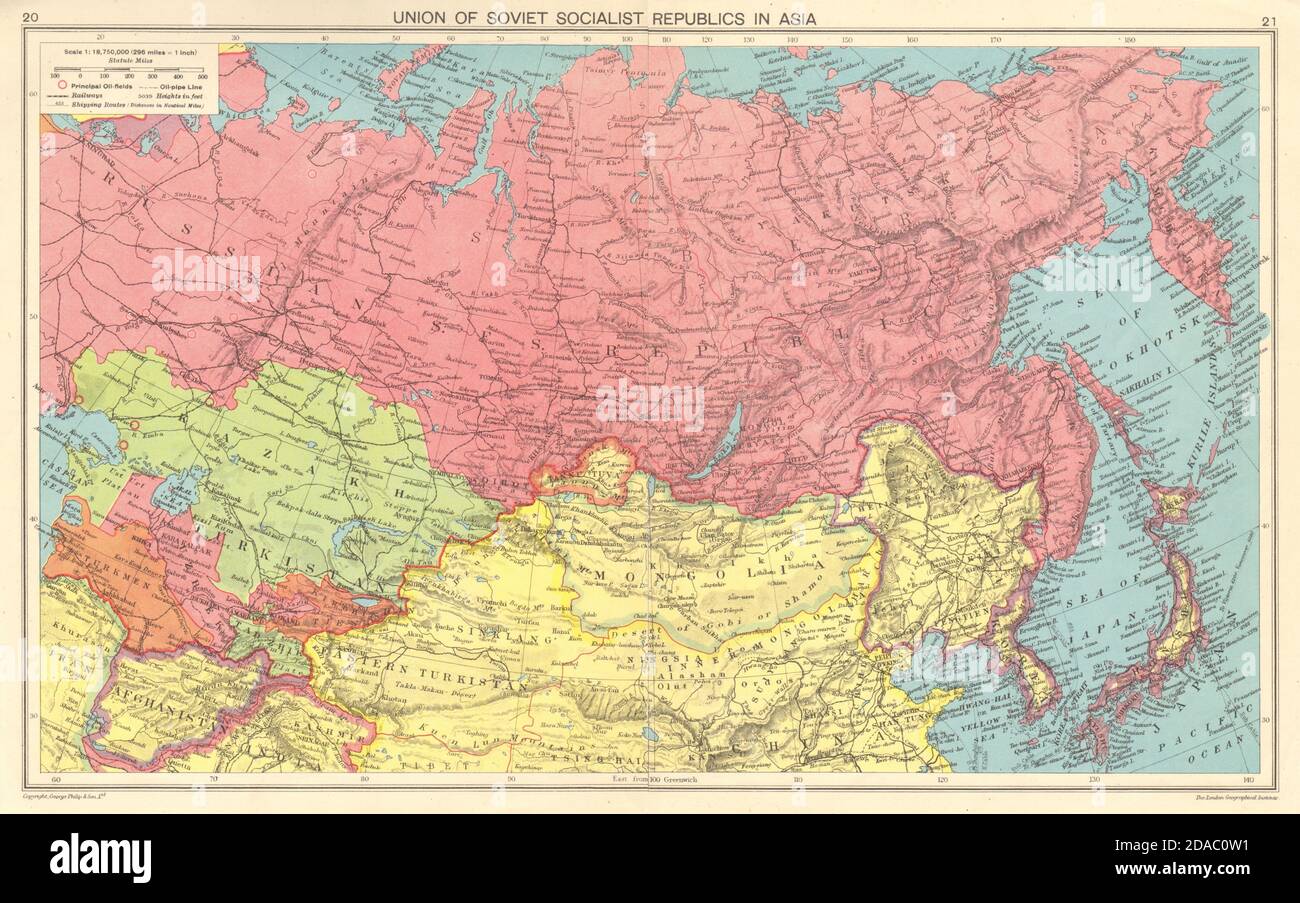 GUERRA MUNDIAL 2. URSS. Japón ocupado Corea & Manchuria 1943 antiguo mapa vintage Foto de stock