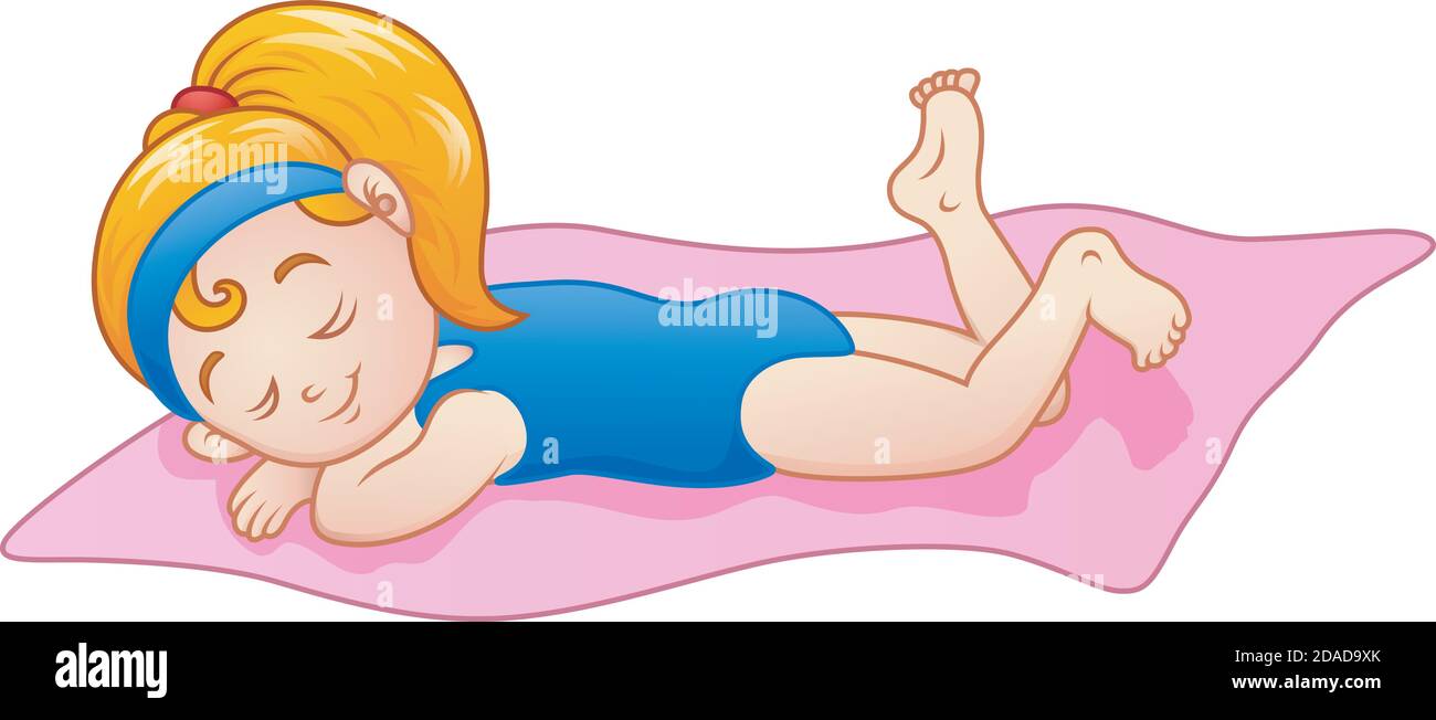 Vector ilustración de Cartoon niña tomando el sol en la toalla Imagen  Vector de stock - Alamy