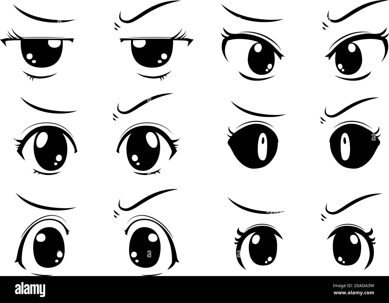 Esta es una ilustración de los grandes ojos negros de estilo cute anime con  una expresión sospechosa Imagen Vector de stock - Alamy