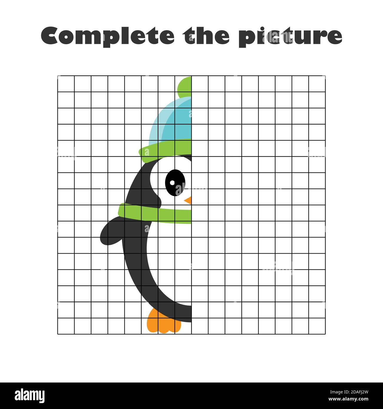 Completar la imagen, pingüino en estilo de dibujos animados, entrenamiento  de habilidades de dibujo, juego de papel educativo para el desarrollo de  niños, niños preescolar Imagen Vector de stock - Alamy