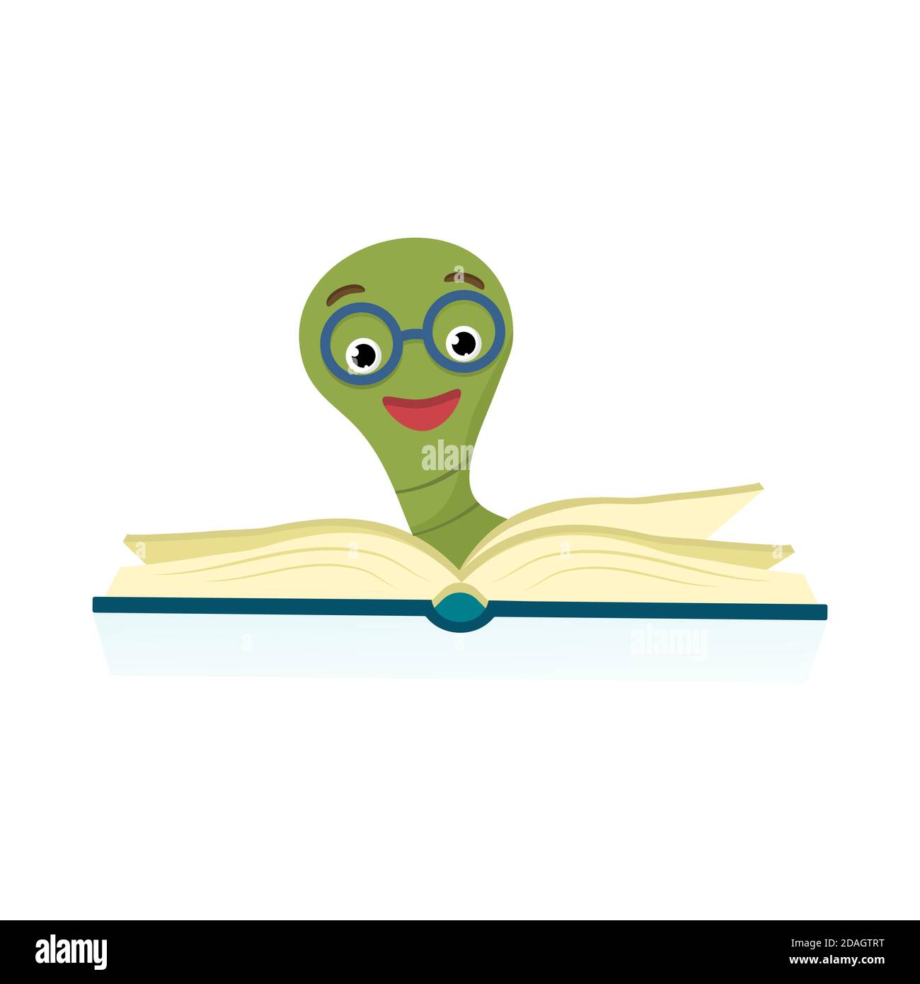 Lindo librero con gafas leyendo libro, aislado sobre fondo blanco. Ilustración de dibujos animados vectoriales. Ilustración del Vector