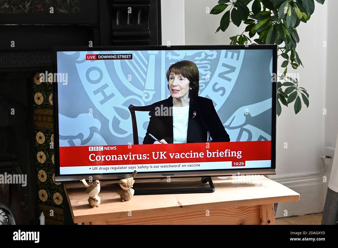 Sesión informativa televisada con June Raine, director ejecutivo de la Agencia reguladora de medicamentos y productos sanitarios. Título ' Información sobre la vacuna contra el Coronavirus en el Reino Unido'. Foto de stock
