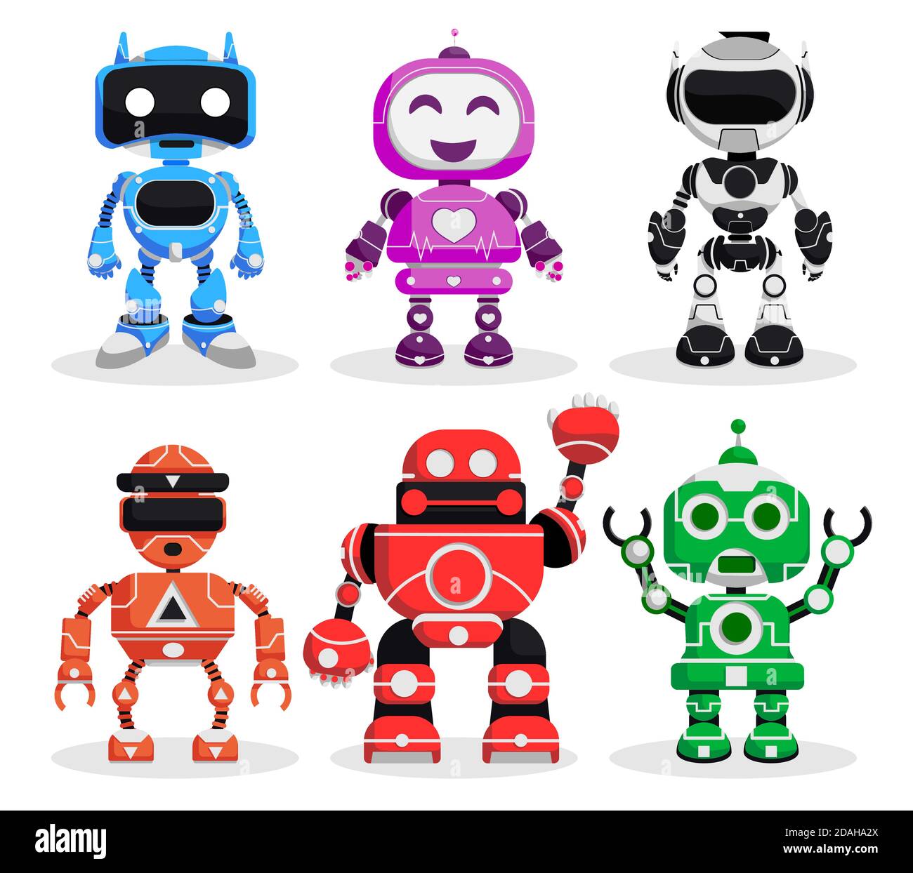 Juego de caracteres de vector de robot. Personajes robóticos en posición de y gestos en diseño moderno para juegos juguete robots colección de dibujos animados Imagen Vector de stock Alamy