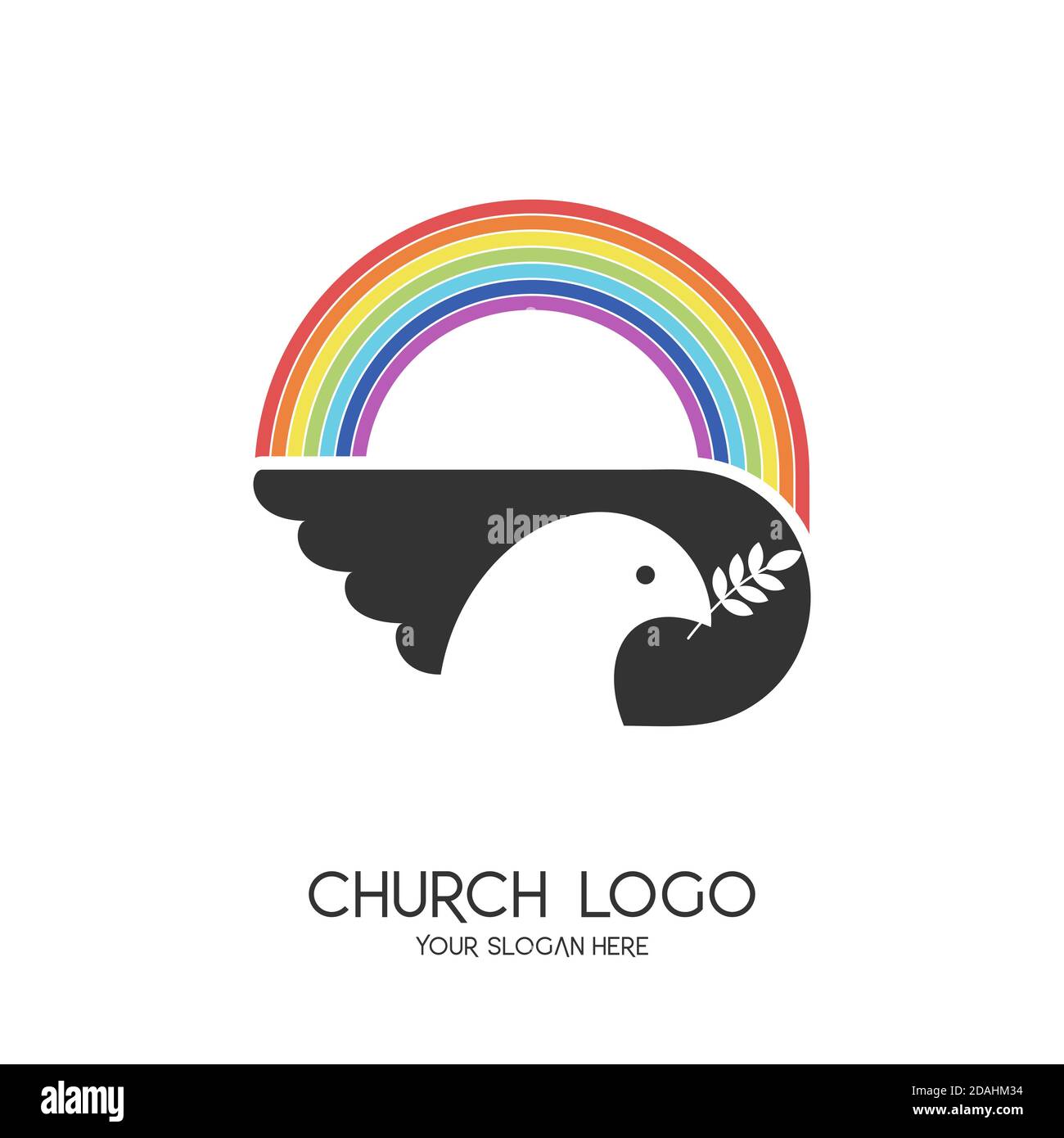 Logotipo de la Iglesia. Símbolos cristianos. La paloma de la paz y el arco  iris del pacto Imagen Vector de stock - Alamy