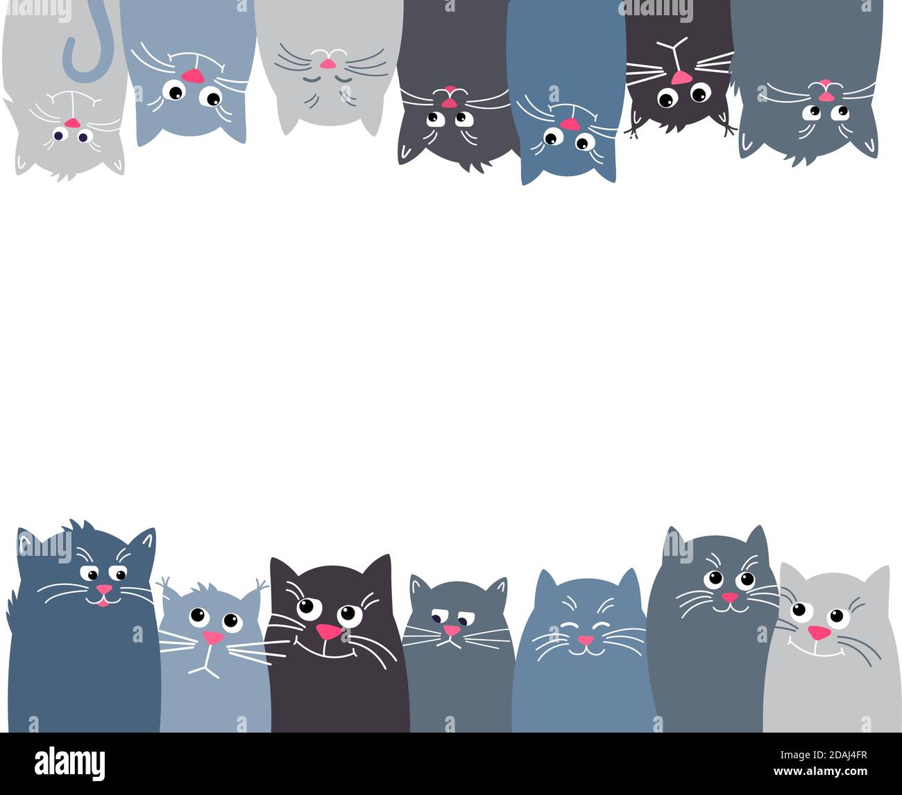 Los gatos miran hacia arriba y hacia abajo. Banner horizontal con muchas  mascotas de Cute sobre un fondo blanco. Diferentes hocico de gatos,  divertido, triste, soñador Imagen Vector de stock - Alamy