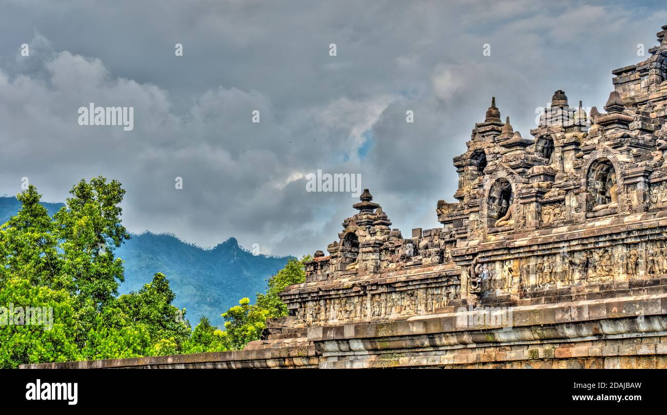 Detalle de templo Borobudur, imagen HDR Foto de stock