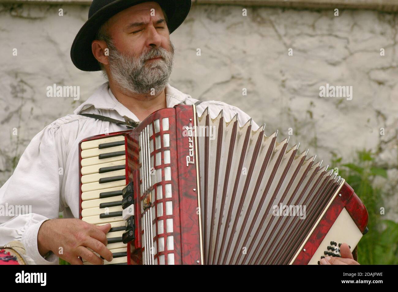 Hombre en el campo de Rumania jugando el acordeón. Sorin Apan, profesor y  etnólogo (1957-2012 Fotografía de stock - Alamy
