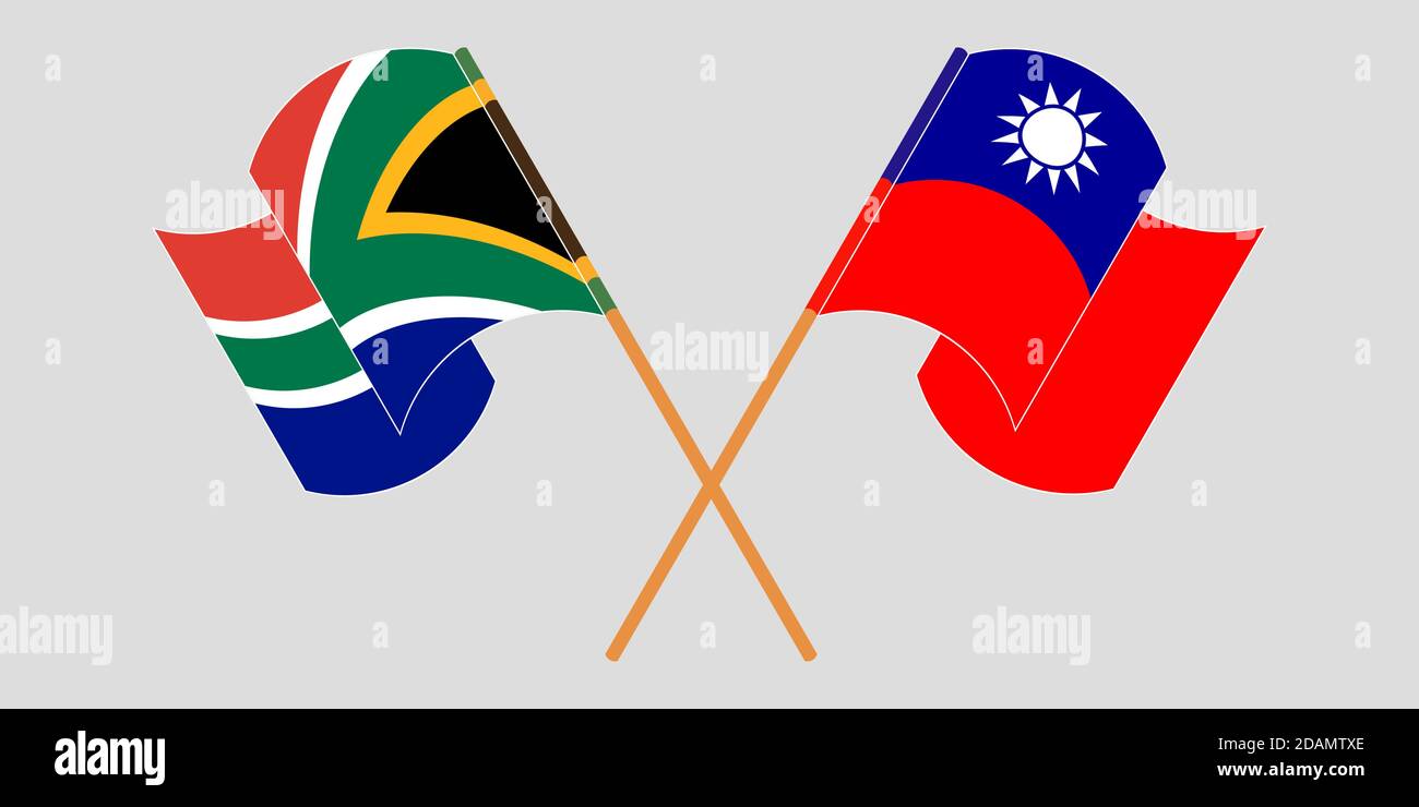 Banderas cruzadas y agitadas de Sudáfrica y Taiwán. Ilustración vectorial Ilustración del Vector