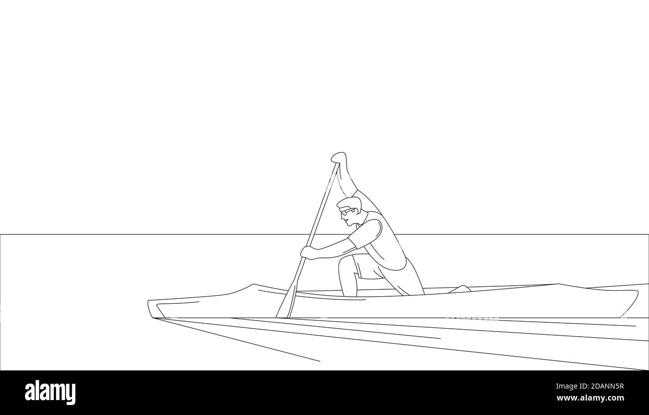atleta en una canoa vector ilustración forro dibujar lado de perfil Foto de stock