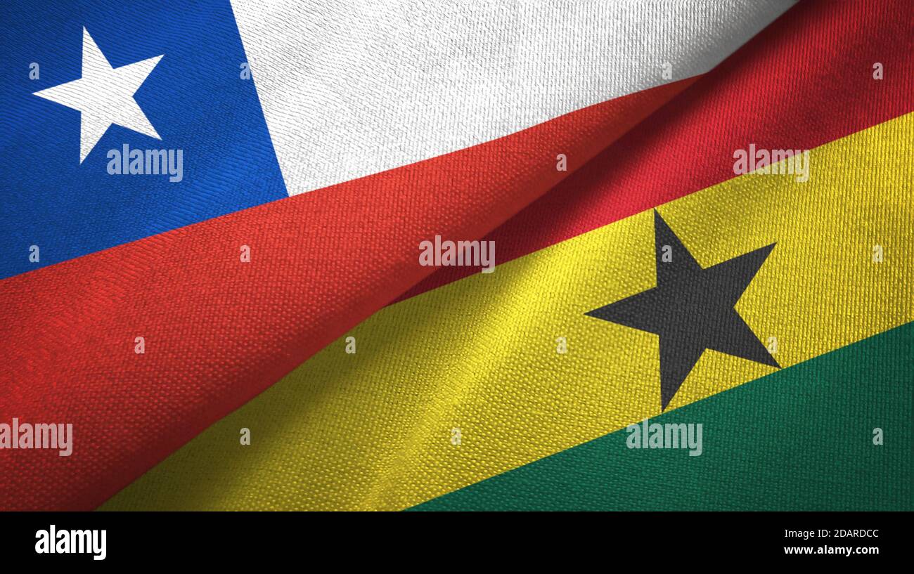Chile y Ghana dos banderas tela textil, textura de tela Fotografía de