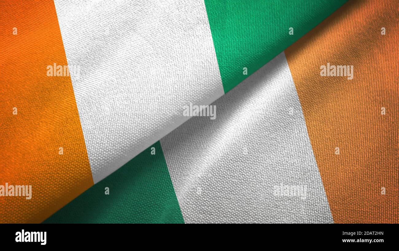 Bandera De Costa De Marfil E Irlanda Costa de Marfil e Irlanda dos banderas tela, textura de tela Fotografía de  stock - Alamy