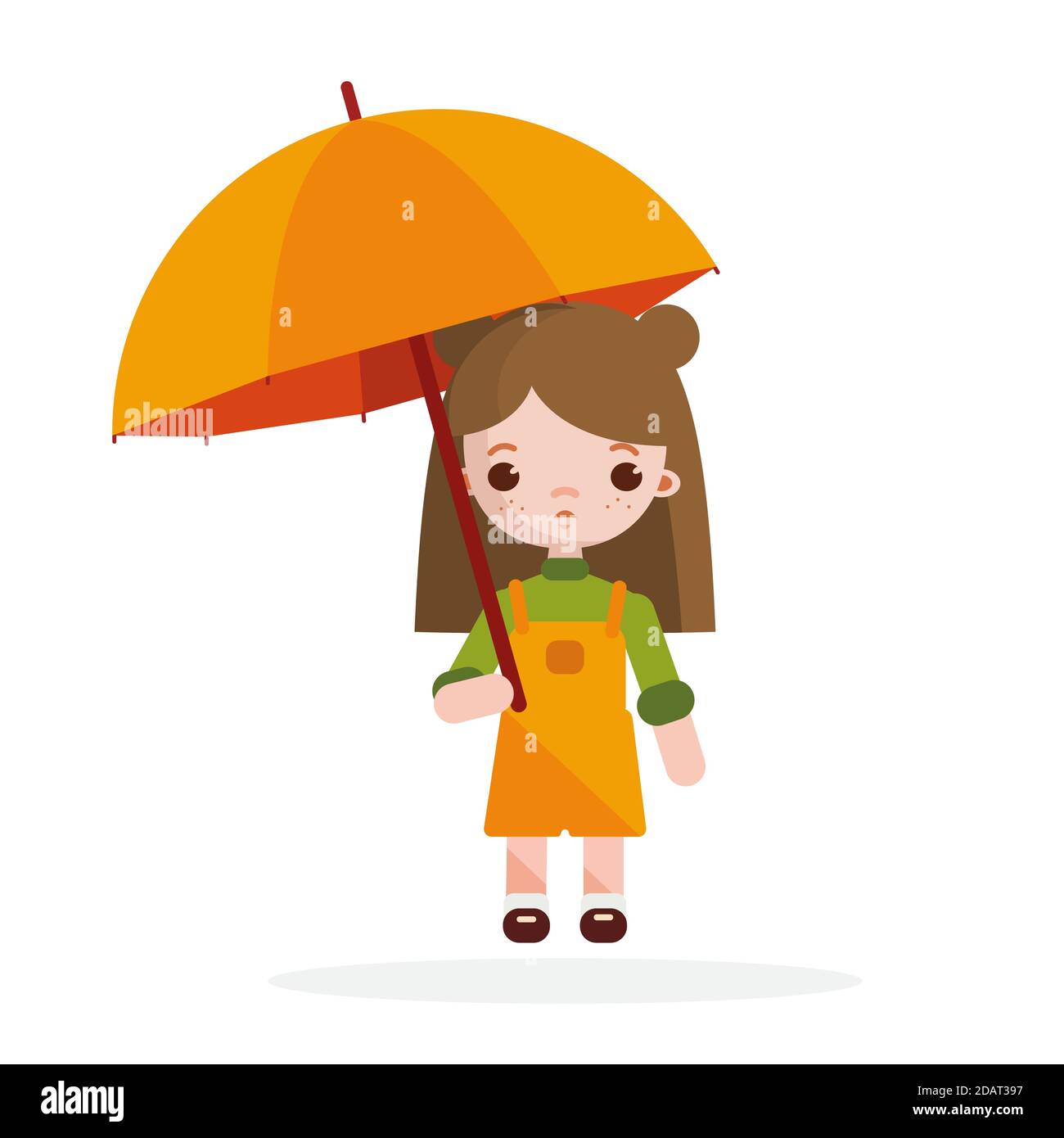 Linda niña con Ilustración vectorial. La niña se escondió de la lluvia bajo el paraguas Imagen Vector de stock - Alamy