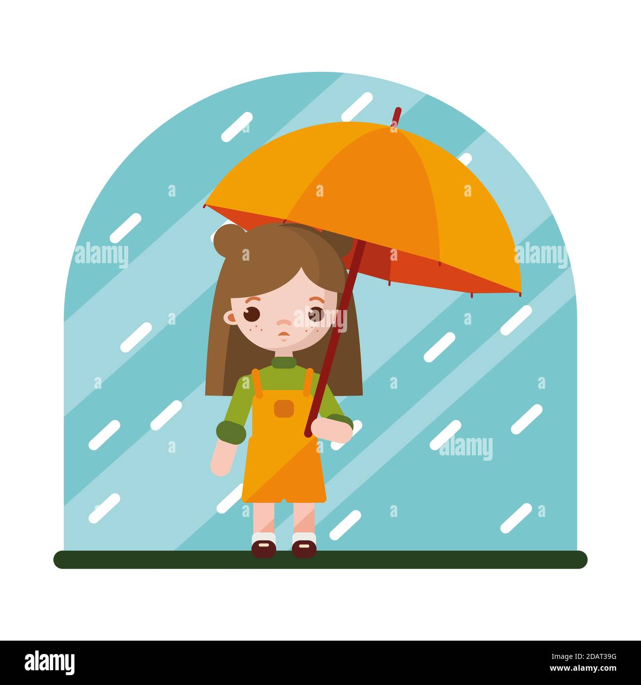 cultura creer Merecer Linda niña con paraguas. Ilustración vectorial. La niña se escondió de la  lluvia bajo el paraguas Imagen Vector de stock - Alamy