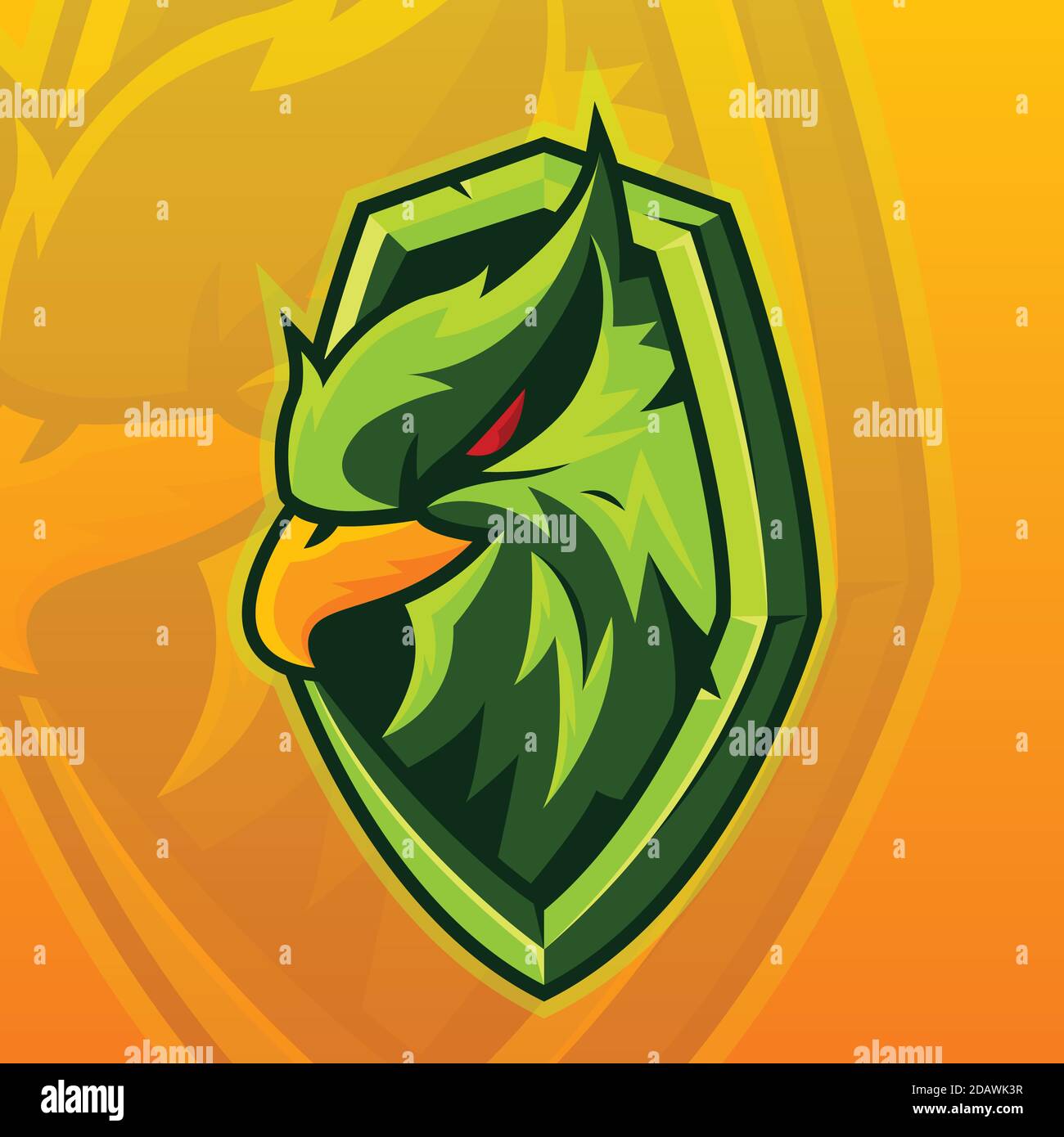 Plantilla del logotipo del equipo de E-sports con cabeza de águila y escudo Vector Ilustración del Vector