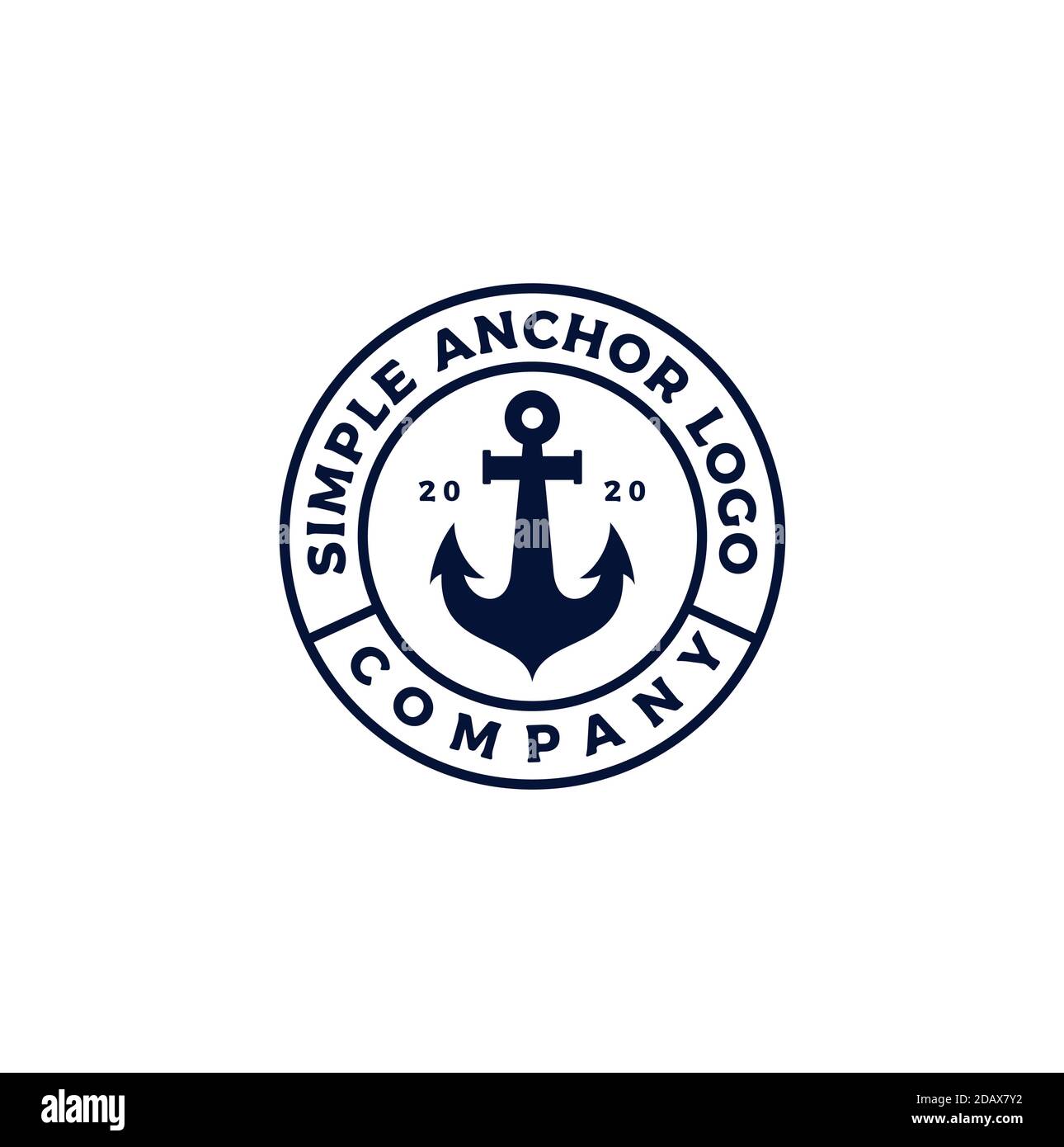 Silueta de ancla simple, sello retro vintage etiqueta insignia emblema diseño de logotipo para barco barco marina transporte náutico. Ilustración del Vector