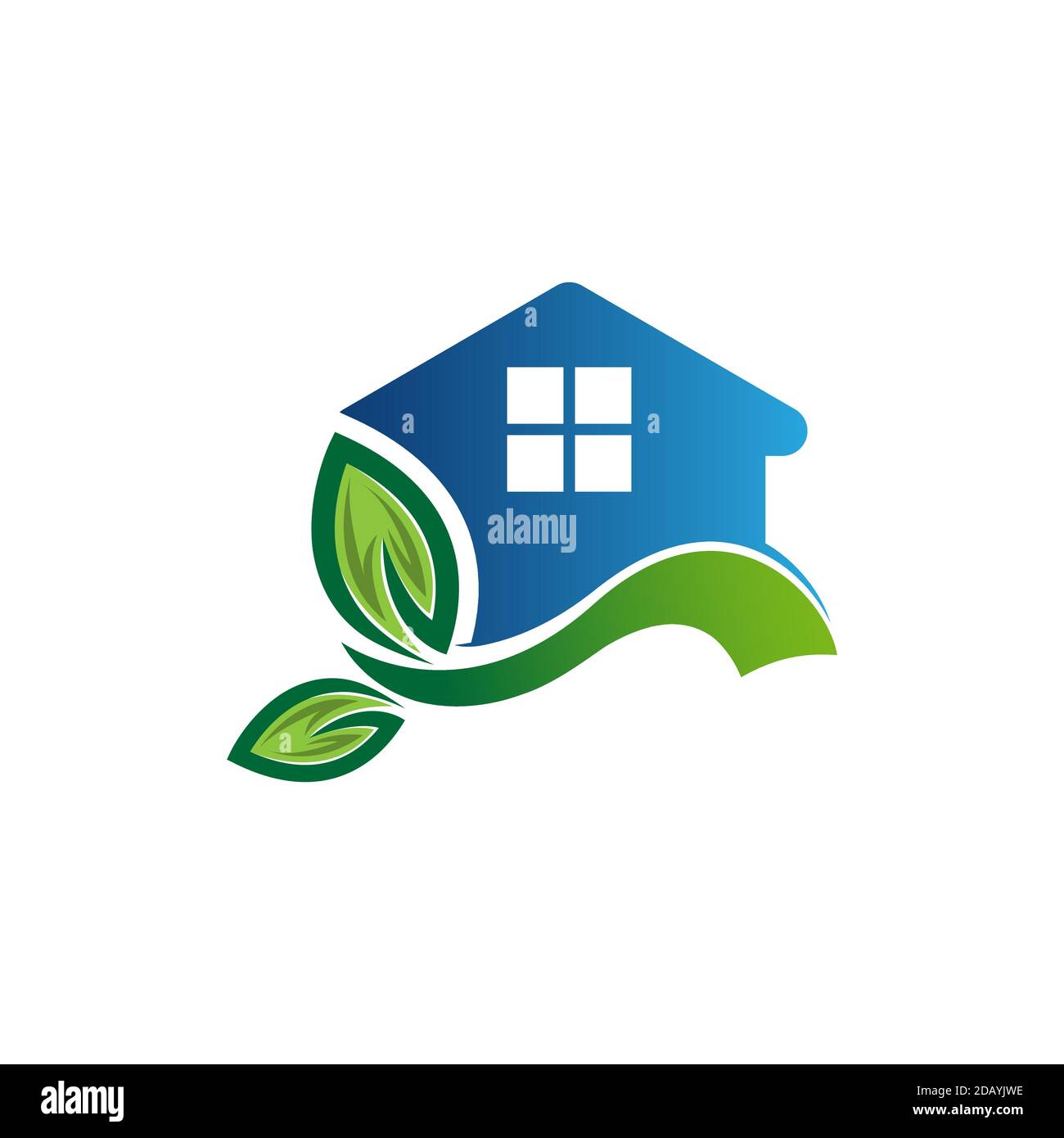 Cartel de la casa con hoja verde, ilustración vectorial.EPS 10 Ilustración del Vector