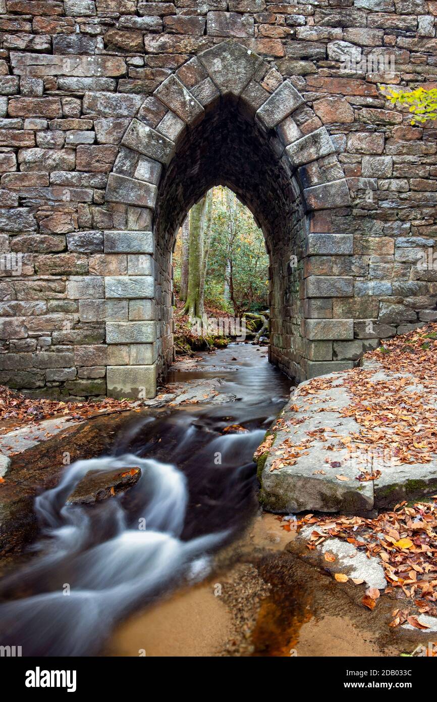 Puente de Poinsett sobre Little Gap Creek - Reserva de patrimonio de Poinsett Bridge - descanso de viajeros, cerca de Greenville, Carolina del Sur, EE.UU. [Completado en 1820, s Foto de stock