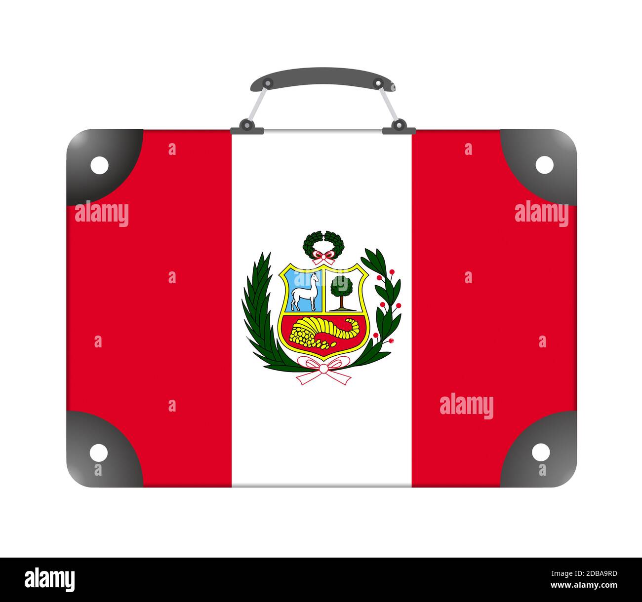 Bandera de Perú en forma de maleta de viaje sobre un fondo blanco -  ilustración Fotografía de stock - Alamy