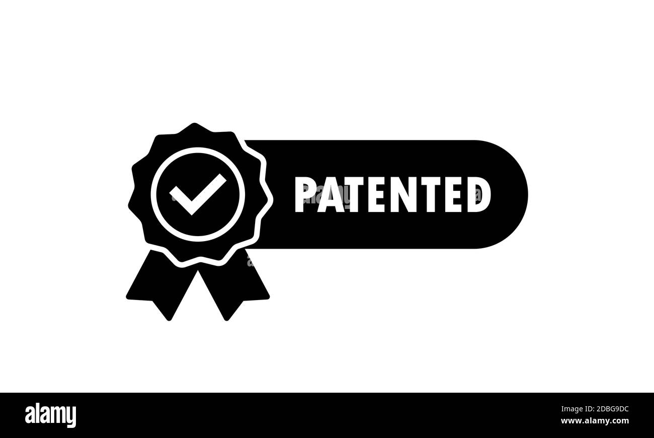 Icono patentado. Propiedad intelectual registrada, presentación del certificado de licencia de patente. Vector sobre fondo blanco aislado. EPS 10 Ilustración del Vector