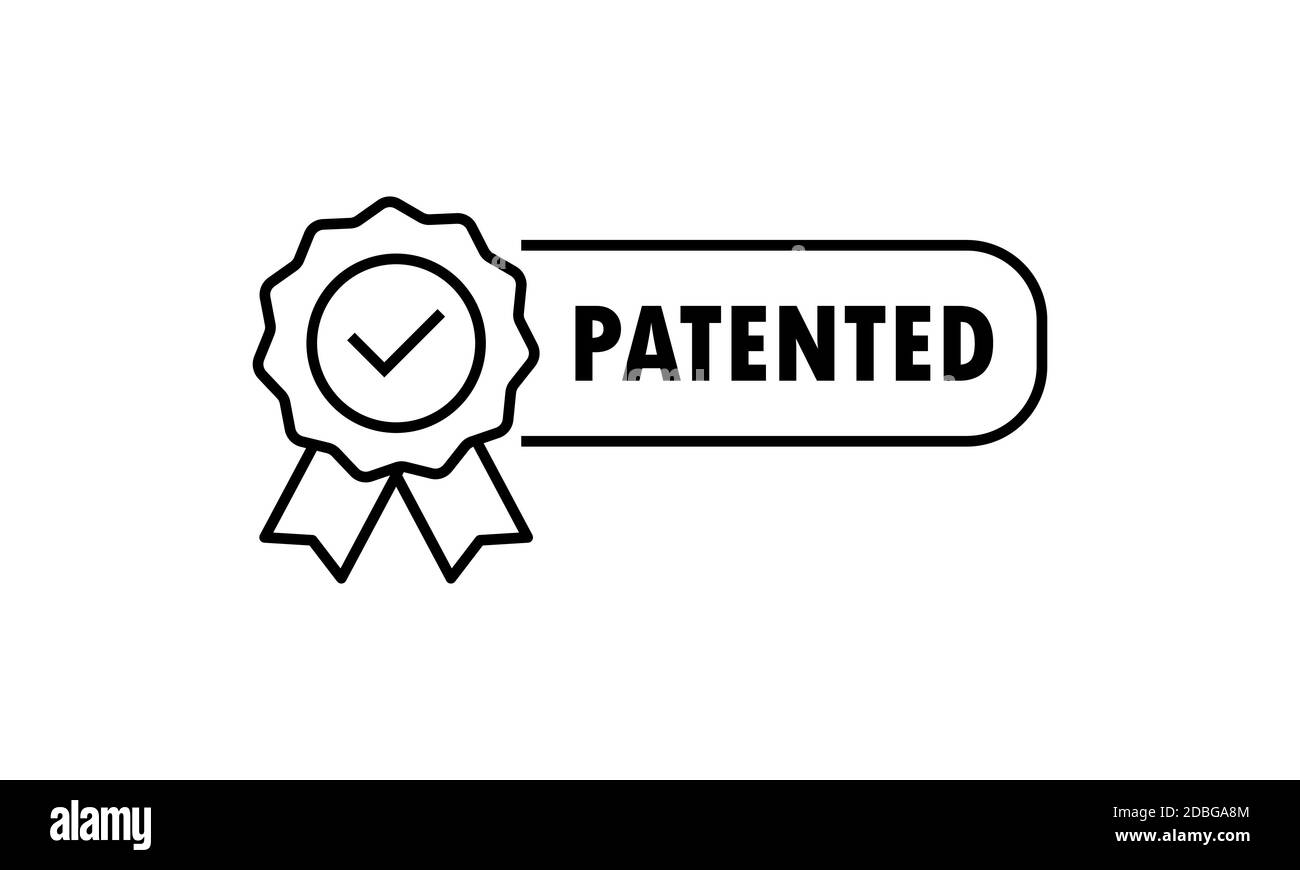 Icono patentado. Icono de premio de producto patentado. Propiedad intelectual registrada, presentación del certificado de licencia de patente. Vector en blanco aislado Ilustración del Vector