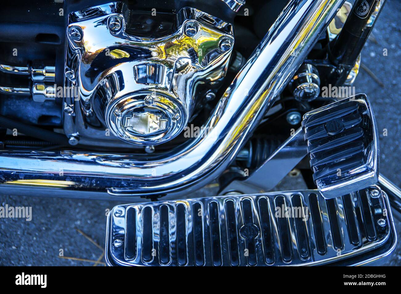 Primer plano de detalles brillantes de la motocicleta Foto de stock