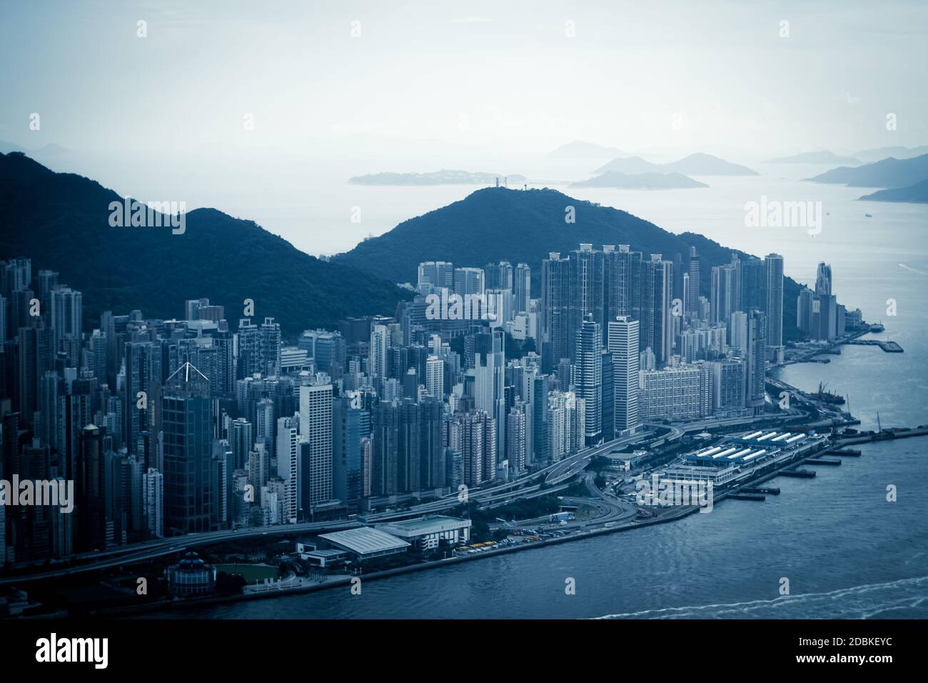 Hong Kong horizonte visible desde el observatorio de Sky100. Lugar de rodaje: Región Administrativa Especial de Hong Kong Foto de stock